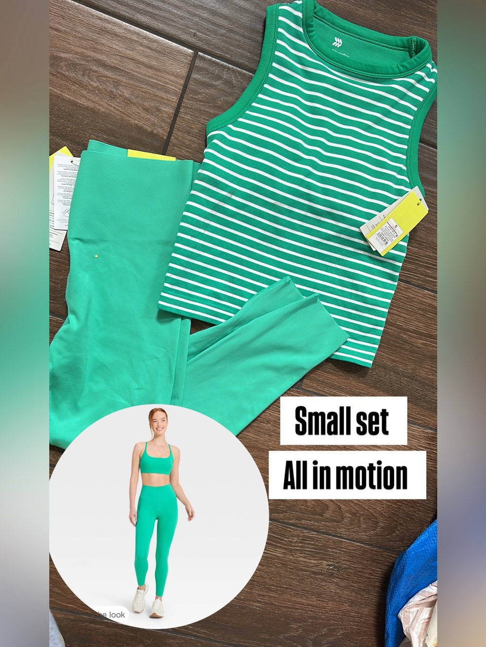 all in motion Green Striped Tank with Solid Green Leggings Set
